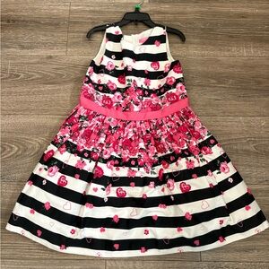 💕Isaac Mizrahi Pink and Black Striped Hearts & Floral Kids Dress